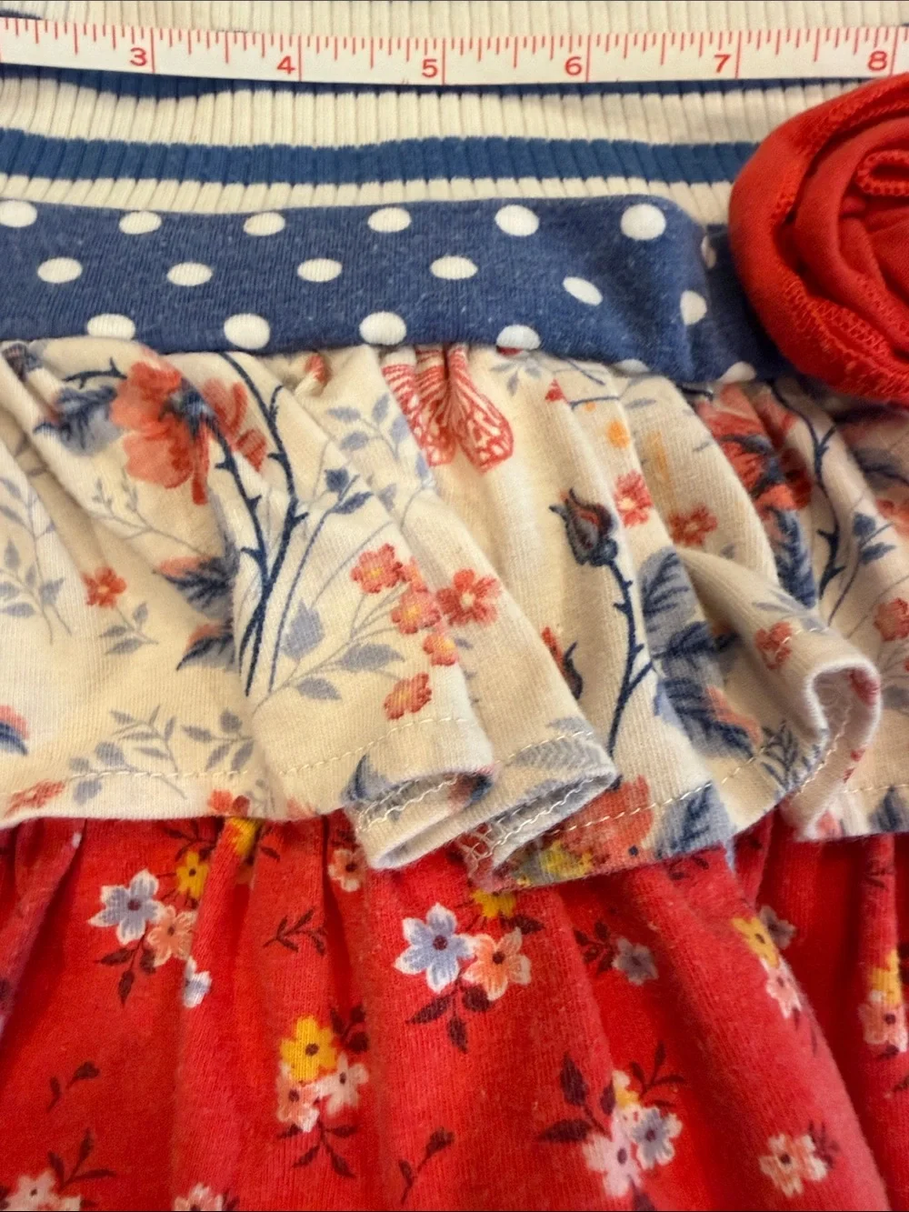 Counting Daisies Blue & Red Striped Floral Ruffle Matching shirt/pant Set•Size 4